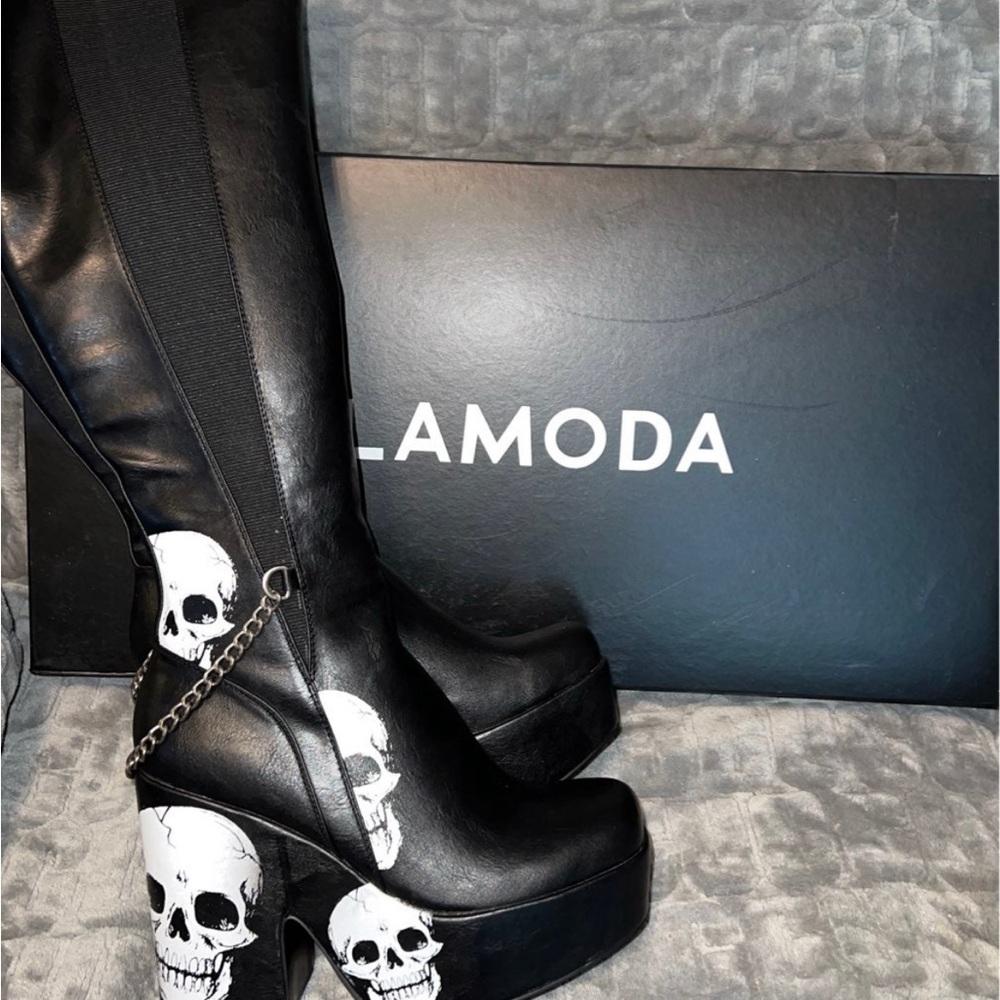 Dolls Kill Black Skull Platform Heeled Boots